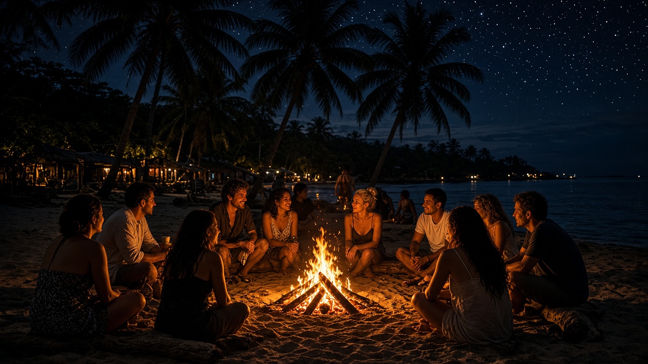 Noche de fogata con aventureros en la isla