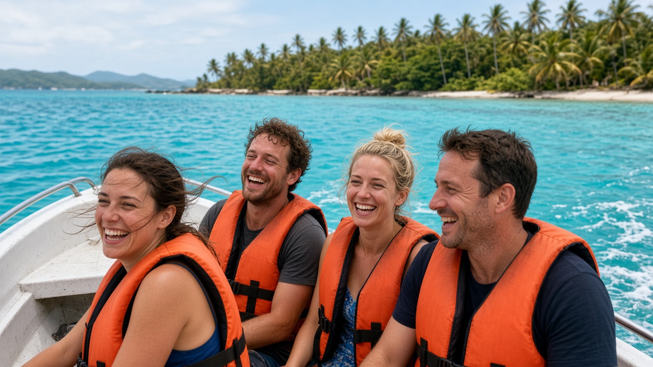 Viajeros disfrutando el paseo en lancha entre islas de San Blas